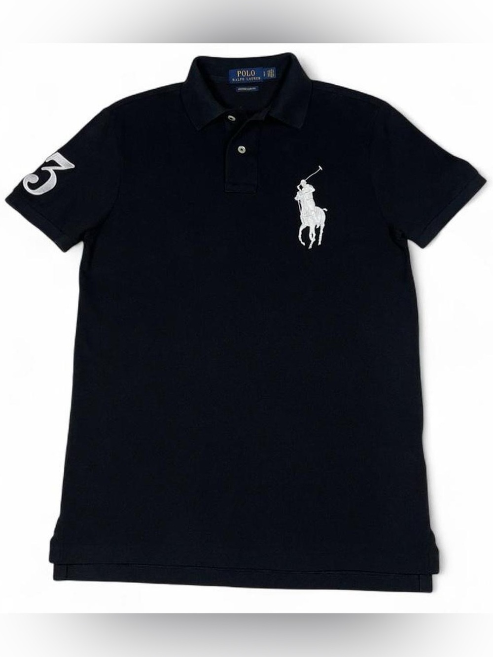 NWOT Polo Ralph Lauren BIG Pony 3 Custom Slim Fit Black Polo Shirt Men’s Size S